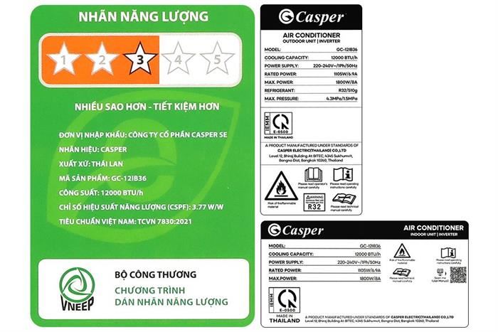 Điều Hòa Casper Inverter 12000 BTU 1 Chiều GC-12IB36 - Mẫu 2025